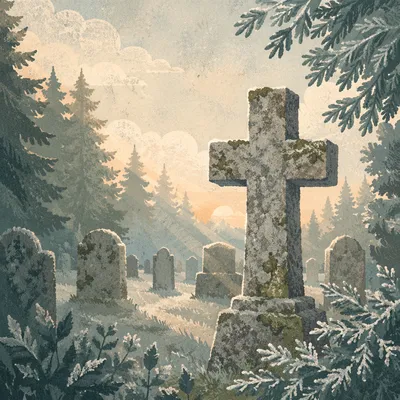 Weathered Stone Cross in Evergreen Cemetery