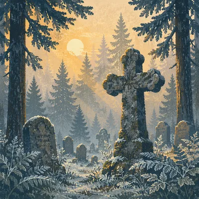 Weathered Stone Cross in Evergreen Cemetery