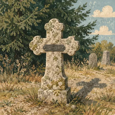 Weathered Stone Cross in Evergreen Cemetery