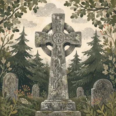 Weathered Stone Cross in Evergreen Cemetery