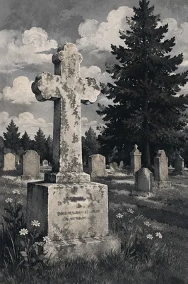 Weathered Stone Cross in Evergreen Cemetery