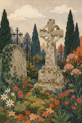 Weathered Stone Cross in Evergreen Cemetery