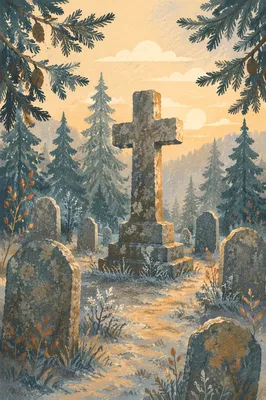 Weathered Stone Cross in Evergreen Cemetery