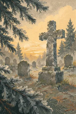 Weathered Stone Cross at Winter Dawn
