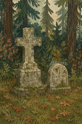 Weathered Stone Cross in Evergreen Cemetery