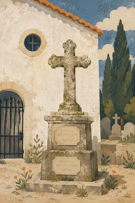 Weathered Stone Cross in Evergreen Cemetery