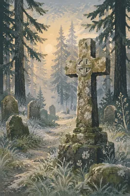 Weathered Stone Cross in Evergreen Cemetery