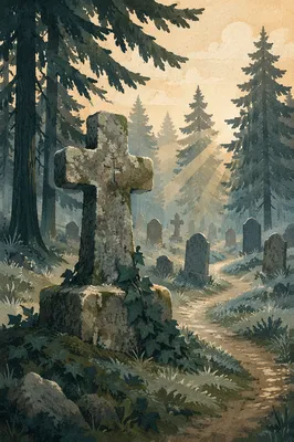 Weathered Stone Cross in Evergreen Cemetery