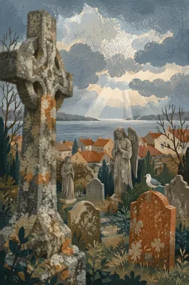 Weathered Stone Cross in Evergreen Cemetery