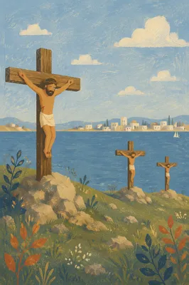 Weathered Stone Crosses by Coastal Cemetery