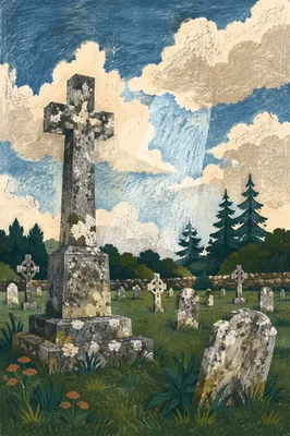 Weathered Stone Cross in Evergreen Cemetery