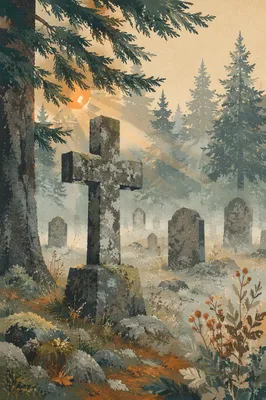 Weathered Stone Cross in Evergreen Cemetery