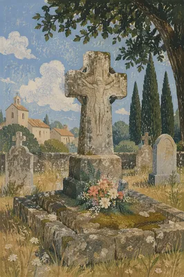 Weathered Stone Cross in Evergreen Cemetery