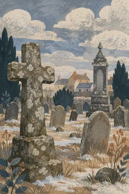Weathered Stone Cross in Rural Cemetery