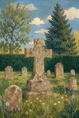 Weathered Stone Cross in Evergreen Cemetery