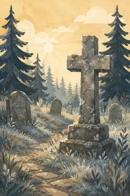 Weathered Stone Cross in Evergreen Cemetery