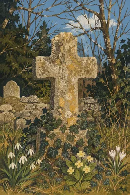Weathered Stone Cross in Evergreen Cemetery