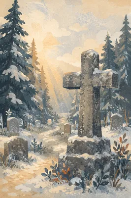 Weathered Stone Cross in Evergreen Cemetery