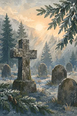 Weathered Stone Cross in Evergreen Cemetery