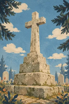 Weathered Stone Cross in Evergreen Cemetery