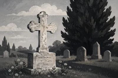 Weathered Stone Cross in Evergreen Cemetery
