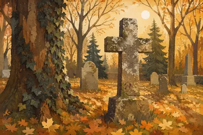 Weathered Stone Cross in Evergreen Cemetery
