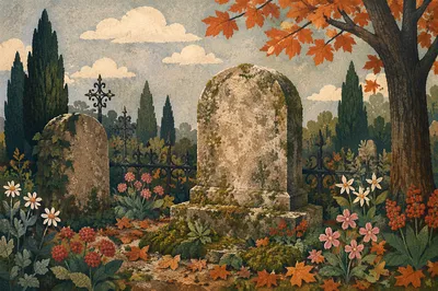 Weathered Stone Cross in Evergreen Cemetery