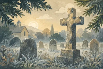 Weathered Stone Cross at Winter Dawn