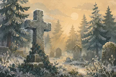 Weathered Stone Cross in Evergreen Cemetery