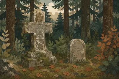 Weathered Stone Cross in Evergreen Cemetery