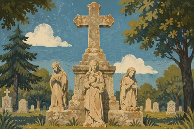 Weathered Stone Cross in Evergreen Cemetery