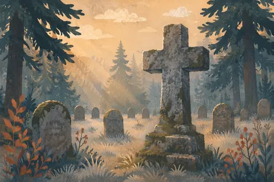 Weathered Stone Cross in Evergreen Cemetery