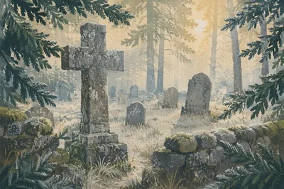 Weathered Stone Cross in Evergreen Cemetery
