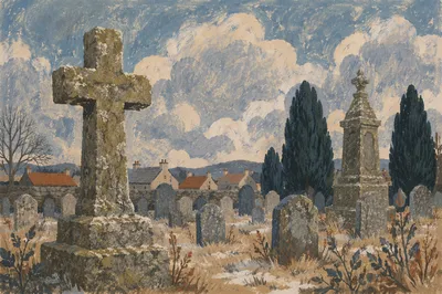 Weathered Stone Cross in Rural Cemetery