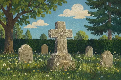 Weathered Stone Cross in Evergreen Cemetery