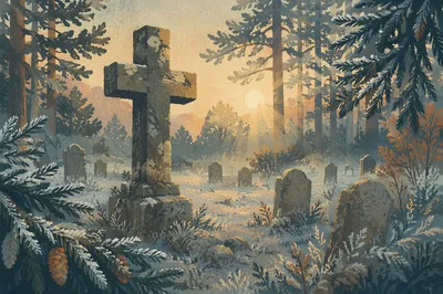 Weathered Stone Cross at Winter Dawn