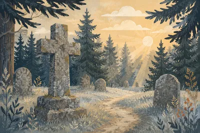 Weathered Stone Cross in Evergreen Cemetery