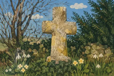 Weathered Stone Cross in Evergreen Cemetery