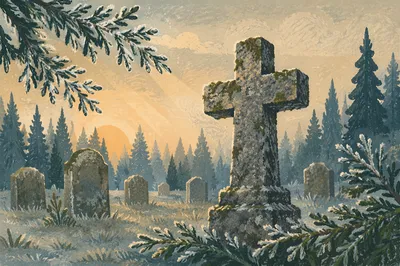 Weathered Stone Cross in Evergreen Cemetery