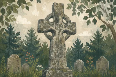 Weathered Stone Cross in Evergreen Cemetery