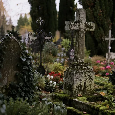 Weathered Stone Cross in Evergreen Cemetery