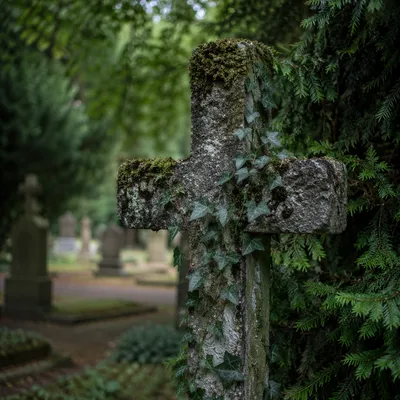 Weathered Stone Cross in Old Cemetery