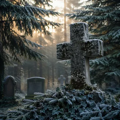 Weathered Stone Cross in Evergreen Cemetery