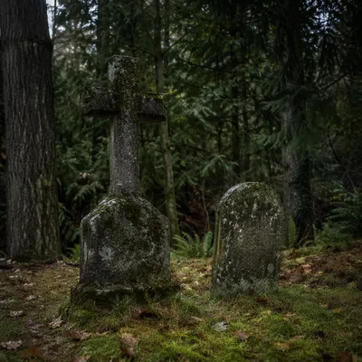 Weathered Stone Cross in Evergreen Cemetery