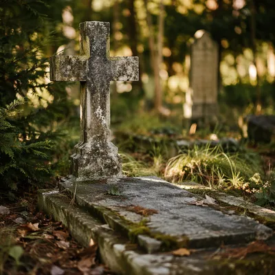 Weathered Stone Cross in Evergreen Cemetery