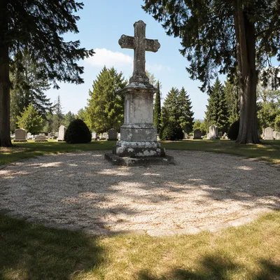 Weathered Stone Cross in Evergreen Cemetery