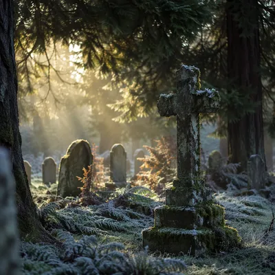 Weathered Stone Cross in Evergreen Cemetery