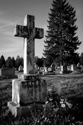 Weathered Stone Cross in Evergreen Cemetery