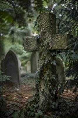 Weathered Stone Cross in Evergreen Cemetery