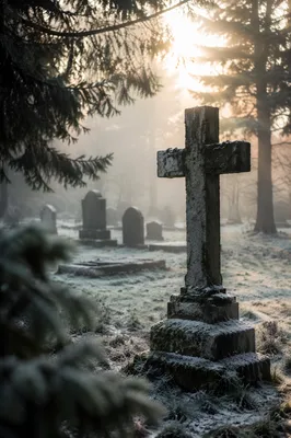 Weathered Stone Cross in Evergreen Cemetery